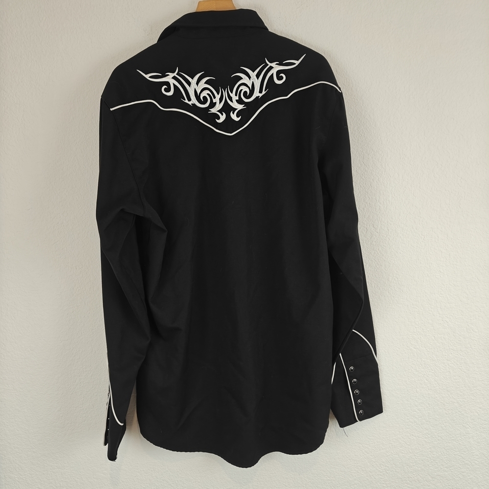 Vintage Roper Black Western Pearl Snap Shirt – White Embroidered Scroll Men’s LG - Picture 9 of 13
